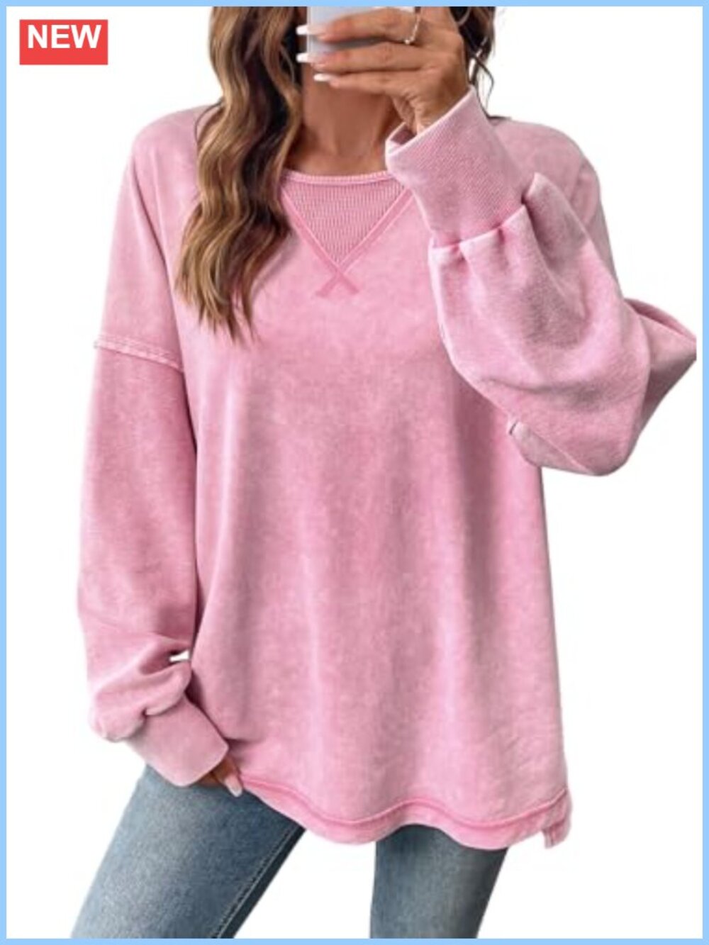 Women's Long Sleeve Crewneck Sweatshirt 85% Cotton 15% Polyester Oversized